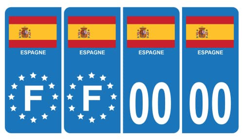 HADEXIA Pack 2 Paires Autocollant Stickers Plaque d'immatriculation Premium Drapeau Espagne - Numéro Personnalisé
