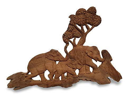 Kinaree Elefanten Wandbild Schnitzerei - Wandrelief Elefanten - Handgemachte Schnitzerei aus Thailand