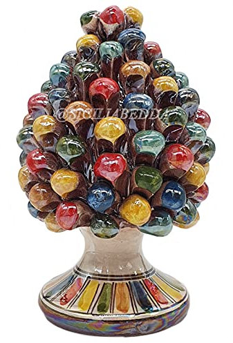 sicilia bedda - Pigna Siciliana con Piede Decorato - Modello Maioliche - Ceramica di Caltagirone (Altezza 16, Arlecchino Madreperla)