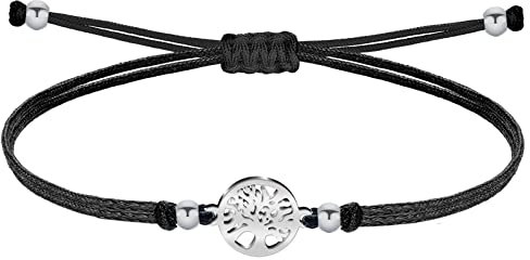 coitgo-Pulsera con amuleto de la Suerte y Protección Acero inoxidable- Pulsera Mujer o Hombre - Pulsera Arbol de Vida - Pulsera Hilo Encerado Hecho a Mano (Arbol de vida Plateado)