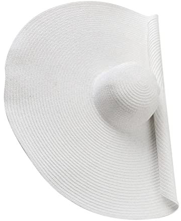 BTSEURY Oversized Beach Straw Hats Women Floppy Hat Straw Women's Straw Hat with Wide Brim Packable Beach Sun Protection Hat, B White
