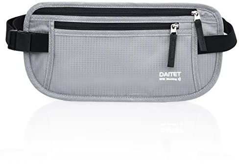 DAITET Geldgürtel – Reisepasshülle sichere versteckte Reisebrieftasche mit RFID-Blockierung, Undercover-Bauchtasche, Hellgrau, RFID Blocking & Belt Wide:1Inch, RFID-blockiert und Gurtbreite: 2,5 cm