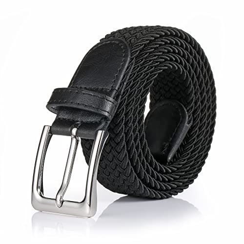 Gunsound Elastischer Stoffgürte Unisex Geflochtener Stretchgürtel Flechtgürtel Dehnbarer Gürtel für Damen und Herren (Schwarz, Länge 95 cm)