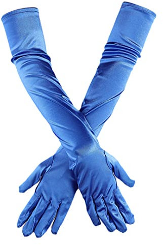 2 Paar lange Handschuhe Mode Satin Stretch Fäustlinge Damen Halloween Kostüm Dekoration Cosplay Kostüm 14 Farben, dunkelblau, Einheitsgröße
