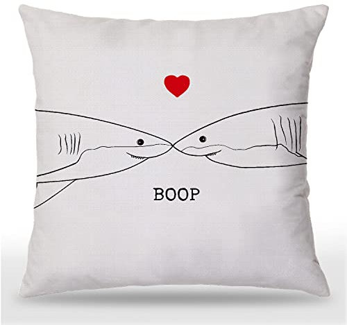Udinaz Kissenbezug mit Haifisch-Boop-Kuss-Herz, 45,7 x 45,7 cm, für Schlafzimmer, Wohnzimmer, Gästezimmer, Heimdekoration, Hai-Liebhaber, Mädchen, Valentinstagsgeschenk