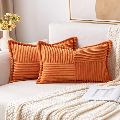 MIULEE 2er Set Kordsamt Kissenbezüge Samtkissen Weich Dekokissen Dekorativ Kissenbezug Modern Kissenhülle Sofakissen Zierkissen Couchkissen für Wohnzimmer Schlafzimmer Orange 30x50 cm