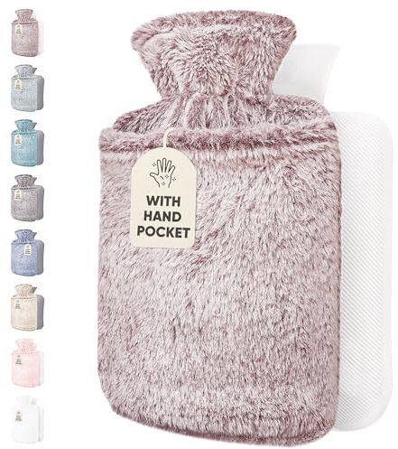 Qomfor Hot Water Bottle with Cover UK - 1.8L Large Fluffy Hot Water Bottle with Kangaroo Pocket for Period Pain Relief, Back Pain. Provides Warmth for The Body - Premium Soft, Cozy Cover (Plum)
