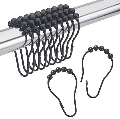 PYNQ Rideau de Douche Crochets Anneaux en MéTal Rideau de Douche Crochets Anneaux pour Salle de Bain Tringles de Douche Rideaux Ensemble de 12 Noir