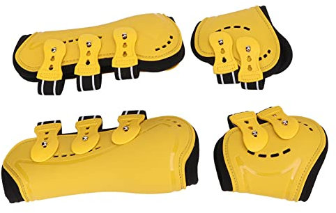 Chrees Hzemci Sehnengamaschen Pferde, Streichkappen, Vorne Offen, Atmungsaktiv, Verstellbar, Schützende Pferdegamaschen Zum Springen, Gelb, 4er-Set (M)