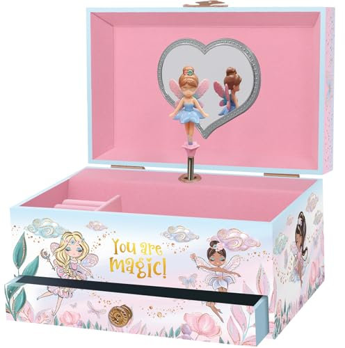 Boîte à Bijoux Musicale pour Filles - Boîte à Musique Fée pour Enfants avec Miroir, Cadeaux de Princesse pour Petites Filles, Boîtes à Bijoux, Cadeau d'Anniversaire pour Enfants - 3-10 ans, Rose