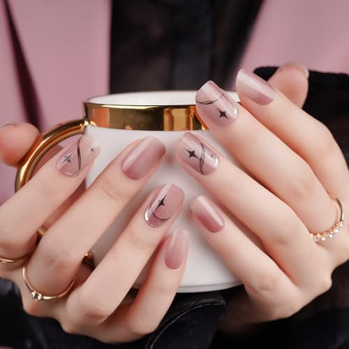 DANNI & TONI Semi Cured Nail Strips,Star Soft Self-Adhesive Gel Nail Stickers,Silver Stamping Salon-Quality Gel Nail Polish Strips Manicure Stickers Set (Nebula)-28Pcs
