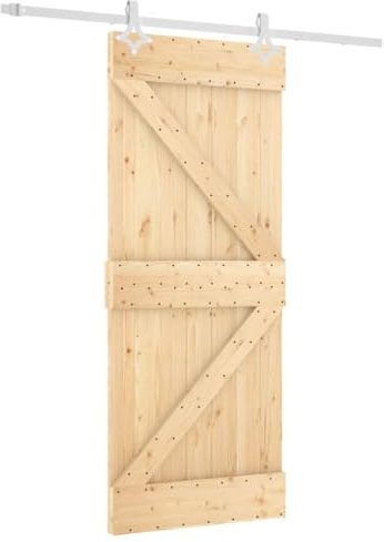 vidaXL Porta Scorrevole con Set Hardware 85x210 cm Legno Massello Pino, porta per granaio, porta, porta per fienile in legno, porta per fienile