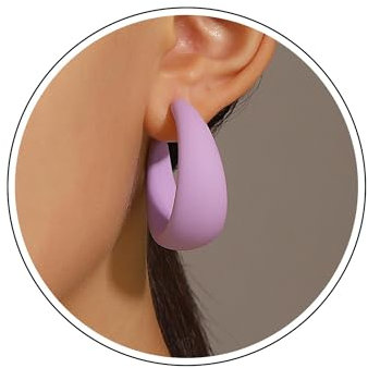 Wendalern Große Acryl-Reifen-Ohrringe C-förmige Harz-Reifen-Ohrringe Klobige Offene Reifen-Ohrstecker Niedlich Süßigkeiten Geometrische Ohrschmuck Schmuck Für Frauen Mädchen (lila)