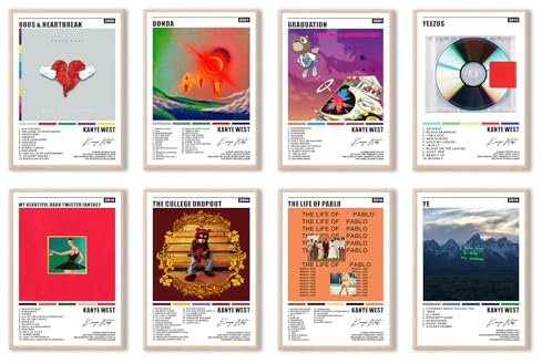 Musikposter, Kanye, Poster ye The Life of Pablo Graduation, 808er Jahre & Heartbreak My Beautiful Dark Twisted Fantasy Yeezus Wanddekoration, Kunstdruck, Poster für Zimmer, ästhetisches Set,