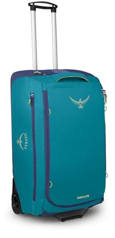 Osprey Daylite Wheeled Duffel 85 – Robuste, leichte, wandelbare Duffel-Reisetasche mit Rollen – Reisen - Blue Spikemoss/Alkaline O/S