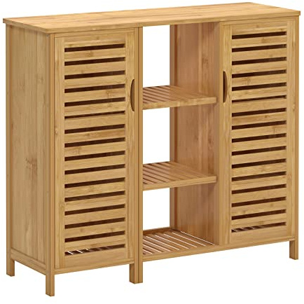 SDHYL 2 en 1 Meuble de Rangement en Bambou Armoire Meuble Bas et Placard de Cuisine avec Étagères Ouvertes & 2Portes à Persienne, Commode Armoire de Rangement pour Chamber, Salle de Bain