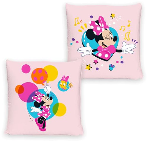 Minnie Mouse Kissen Balloon 40x40 cm Dekokissen Kuschelkissen Wendekissen Kinderkissen Schmusekissen Kopfkissen Disney Mickey Maus Daisy Donald Goofy Vorder- und Rückseite passend zur Bettwäsche