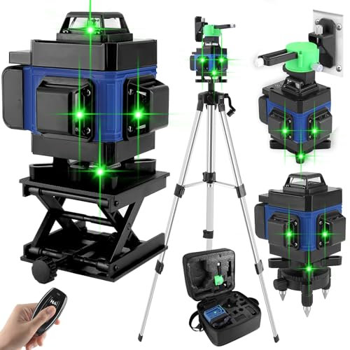 Kreuzlinienlaser mit Stativ, 16 Line Laser Level IP54 Wasserwaage 360° Kreuzlinienlaser Selbstnivellierend +1.5M Stativ +2400mAh Akku für Verlegung Bodenfliesen (Blau)