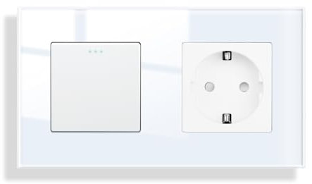 JIMEIDA Interruptor de Luz Con Enchufe Blanco Empotrado - 1 Compartimento, 2 Vías, Cristal, Pared - 157 x 86 mm, 10