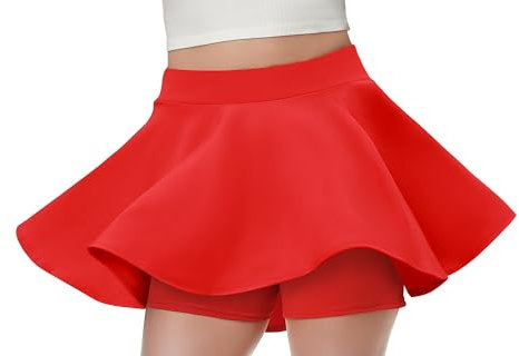 Gonna estiva da donna, grande elasticità, casual, basic, linea ad A, a vita alta, leggera, con pantaloni, mini gonna da tennis, Colore: rosso, M