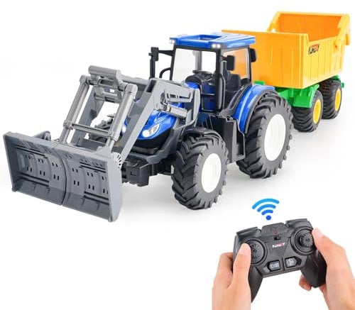 NEXBOX Jouet Tracteur télécommandé pour Enfants - Camion RC en métal à l'avant 4 Roues avec lumières Voiture de Ferme Jouet pour 3 4 5 6 7 8 9 Ans Garçons Filles Cadeau d'anniversaire