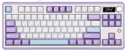 MechLands Ajazz AK870 87 Tasten Gasket Wireless Gaming Keyboard mit Bildschirm & Knopf, BT5.0/2.4GHz/USB-C Mechanische Tastatur, mit 5-Layer Padding, Flex-Cut PCB, NKRO (Lila, Hyazinthe Schalter)