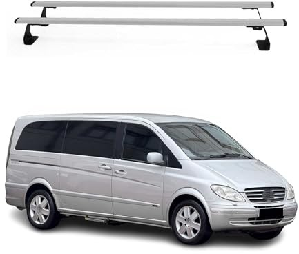 OMAC Dachträger Grundtäger kompatibel mit Mercedes Vito W639 2003-2014 Stahl 75kg Silber 2tlg Fixpunkte für Fahrradträger, Dachboxen, Skiträger