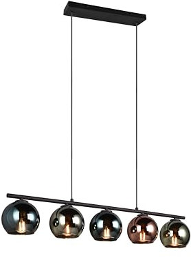 lightling Modern Pendellampe Shawn, Glasschirme in Blau, Grün und Kupfer, Höhe anpassbar, Deckenmontage, exkl. 5 x E14 max. 10W, Höhe 150 cm, Breite 83 cm, Metall
