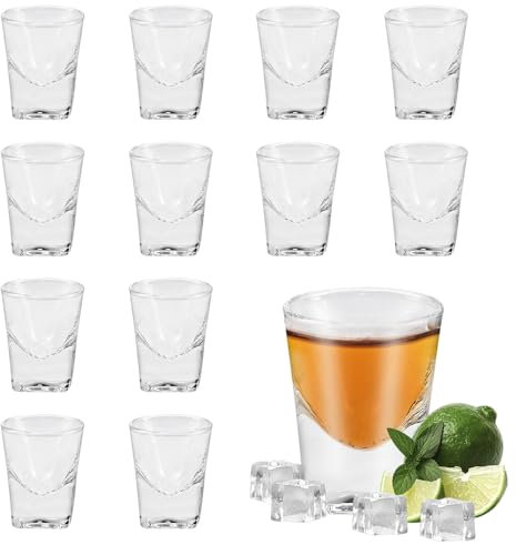 SLTAXAR 12 Stück Schnapsgläser Glas Shot Gläser 2cl Glasses Shotgläser Glas set Spülmaschinenfest Schnapsglas Glass Ouzo Gläser 2cl Transparente Shot Becher Gläse set für Party Spaß Hochzeiten