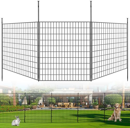 10 Panels Garden Fencing Animal Barrier, 33 in(H) X 24 ft(L) Rabbit Fence for Outdoor Yard No Dig Decorative Tall Garden Fence Metal Wire Rustproof Panel Border Patio Dog Ground Stakes Fencing
