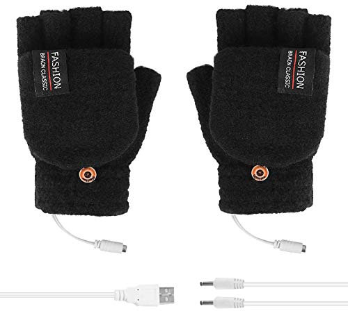 Orbgons USB-Laden Handschuhe Ohne Finger Halbfinger Handschuhe Baumwolle Fahrradhandschuhe Kurz Fingerlose Handschuhe Damen Sporthandschuhe -Rutsch Gloves für Fahren Radfahren (Black, One Size)