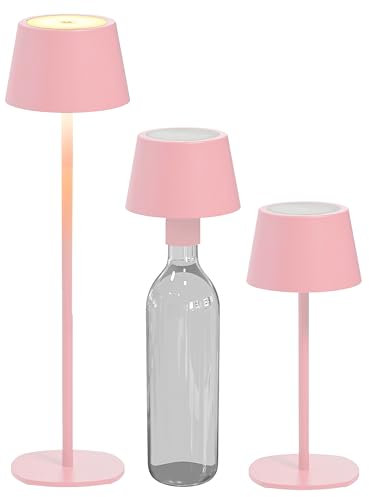 Northpoint 3in1 LED Tischlampe Flaschenleuchte max. 45cm hoch mit 3000mAh Akku 200lm warmweißes Licht (3000K) stufenlos dimmbar für Innen und Außen Pink