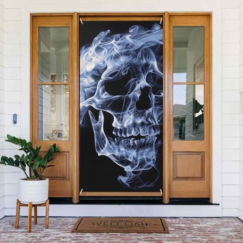 Totenkopf bedrucktes Türbanner Stoff hängende Türabdeckung Hintergrund Poster für Zuhause Haustür Urlaub Party Dekorationen