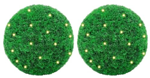 vidaXL Artificial Boxwood Balls with LED Lights 2 pcs Green 52 cm, artificial ball topiary, artificial boxwood topiary, artificial box ball
