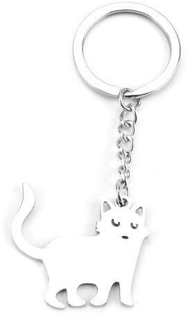 Porte-Clés Chat en Acier Inoxydable, Dessin Animé Mignon pour Femme, d'Anniversaire et d'Enseignant, Cadeau Couple, Simple, élégant, Créatif (1)