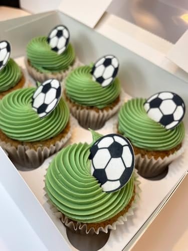 24 x Pre-Cut Edible Football Cake Toppers – Premium Vanilla Wafer Card Cupcake Decorations – Birthday Party Cake Toppers – Gluten-Free & Vegan