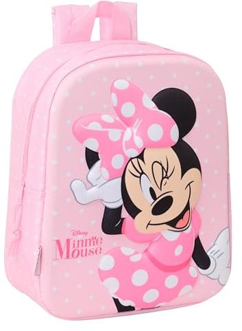 safta Minnie Mouse 3D Kindergartenrucksack, anpassbar an den Wagen, einfache Reinigung, ideal für Kinder verschiedener Altersgruppen, bequem und vielseitig, Qualität und Widerstandsfähigkeit, 22 x 10