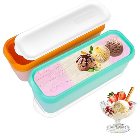 TAIANJI 2 Pack Ice Cream Containers, 1.5L Freezer Reusable Freezer Storage Tubs with Lids Food Storage Container Non-Slip for Homemade Sorbet, Gelato, Smoothies