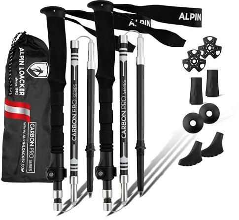 ALPIN LOACKER Wanderstöcke faltbar Carbon oder Aluminium mit Korkgriff I Nordic Walking Stöcke Damen & Herren I Leichte Faltbare Trekkingstöcke Teleskop für Bergsport