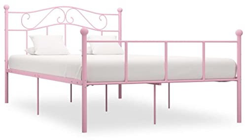 Qnhdfrt Bettgestell Rosa Metall 140x200 cm Elegantes Metallbett mit Lattenrost für Schlafzimmer Gästebett oder Jugendzimmer