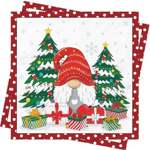 80Stück Rot Servietten Weihnachten Weihnachts Servietten Christmas Tischdeko Einweg Papierservietten mit Schneeflocken Weihnachtsbaum für Winter Weihnachtsfeier Dekoration