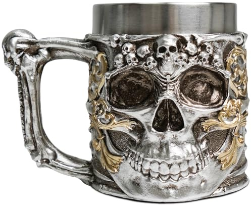 ZONSUSE Tazza con Teschio 3D, Boccale di Birra a Forma di Teschios, Tazza da Caffè Gotico, Idee Regalo per Uomo e Donna Compleanno Natale Halloween Feste Decorazioni da Bar 450 ml (Teschio 3D)