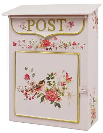 Z² BellaDecor Vintage Briefkasten Wandhalterung Briefkästen für draußen Kleine Briefkästen für Haus Draußen Metall Drop Box Antik Stil Nostalgischer Charme Home Decorative, Blumenmuster (Rosa, Klein)