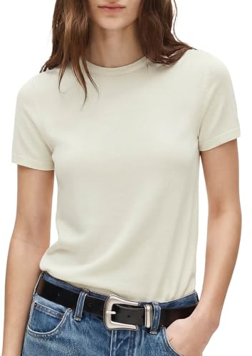 SUUKSESS Women Silk Cashmere Blend Crew Neck Short Sleeve Sweaters Casual Blouse