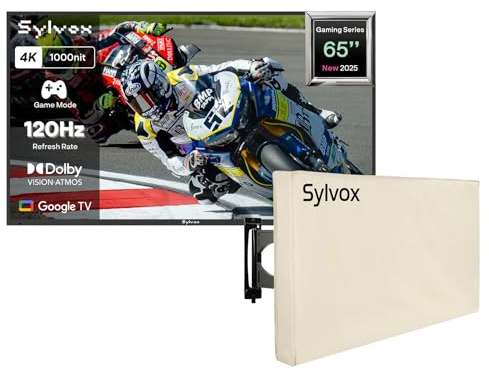 SYLVOX Outdoor TV with Cover, 65 Inch 120Hz 4K Gaming TV - 1000nits Sunlight-Readable, IP55 Waterproof, Dolby Vision & Atmos, HDMI 2.1, USB 3.0, Google Assistant