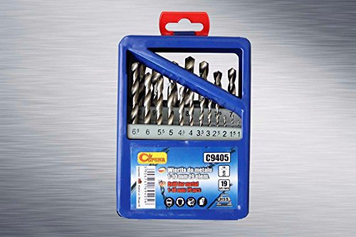 Juego de 19 brocas de 1 a 10 mm de metal en espiral, caja de acero para batería