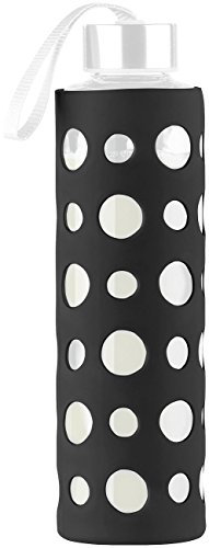 PEARL Glasflasche Silikonhülle: Schwarze Silikonhülle für Trinkflasche aus Borosilikat-Glas, 20 cm (Hülle für Trinkflasche, spülmaschinenfeste, Smoothie)