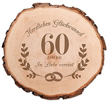 Casa Vivente Baumscheibe mit Gravur – Zur Diamant-Hochzeit – Aus Echtholz mit Rinde – Türschild und Wand-Deko – Geschenkidee für Paare zum 60. Hochzeitstag – Hochzeitsgeschenk für Frauen und Männer