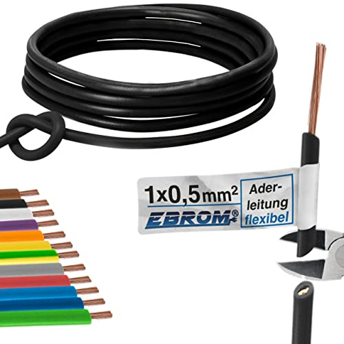 EBROM Aderleitung Einzelader flexibel H05V-K 0,5 mm² Farbe: schwarz, 50 m | von 10 bis 100 m bestellbar - 0,5 mm2 - Litze, Schaltlitze, Einzelader flex, PVC Leitung, Verdrahtungsleitung, Schaltdraht