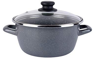 MAGEFESA K2 Gransasso. Cacerola 20cm + Tapa de Vidrio. Exterior Gris Moteado. Antiadherente bicapa Reforzado Piedra, Apta para Todo Tipo de cocinas, Especial inducción. 50% de Ahorro energético.